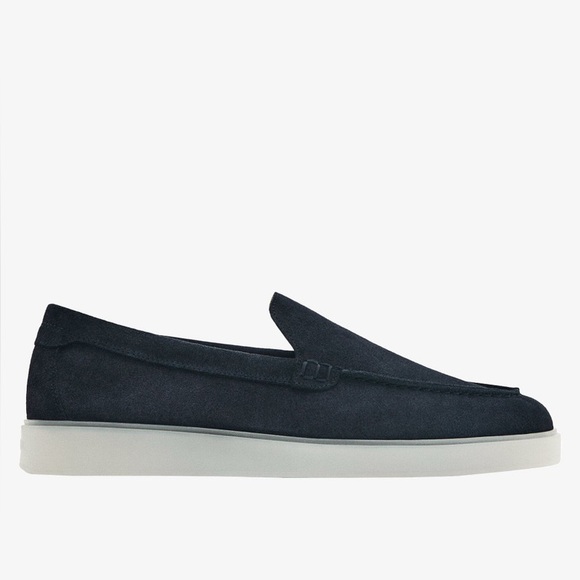 NWT. Massimo Dutti Blue Azul Split Suede Loafers with Trim logo on the insole.